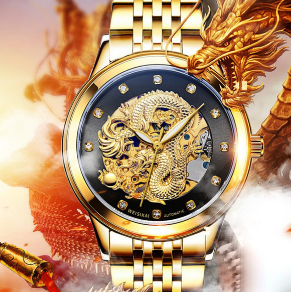 Golden Dragon Carved Automatic Mechanical Watch